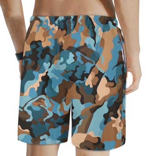 Men's Swim Trunks Size S Camouflage Blue with Mesh Lining Soft Breathable Quick Dry Beach Shorts Yellow Brown2