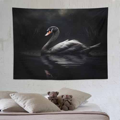 Tapisserie cygne animal PAZZK 150x200cm tenture murale pour deco salon et chambre
