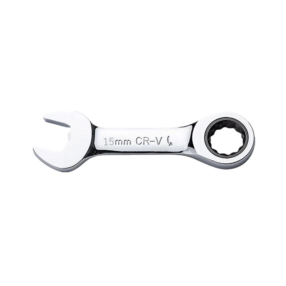 FLZOSPER 15mm Metric Stubby Box End Head Geared Wrench, 72-Tooth Ratcheting Combination Wrench Spanner