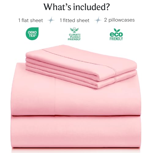Image of LuxClub 4 PC Sheet Set Bed Sheets Deep Pockets 16 inch Eco Friendly Wrinkle Free Cooling Machine Washable Hotel Bedding Silky Soft - Baby Pink Full