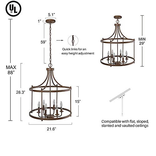 Log Barn Farmhouse Chandelier, Dining Lighting Fixtures Hanging In Rustic Bronze, Drum Pendant For Kitchen Island, Living Room #TOP5