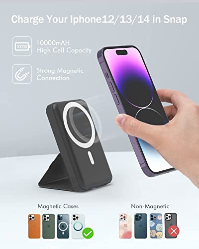 Podoru Magnetic Power Bank, Foldable 10000Mah Wireless Magnetic Portable Charger With Usb-C Cable Led Display 22.5W Pd Fast Charging Mag-Safe Battery Pack For Iphone 14/13/12/Mini/Pro/Pro Max-Black #TOP1