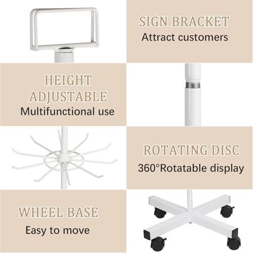Image of 5-Tier Metal Spinning Display Stand Rack with Wheels, Keychain Jewelry Stocking Hat Display Stand, White