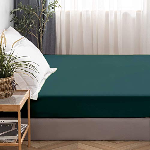 Image of All Around Brushed Microfiber Double Bed Fitted Sheet - (72 x 78) Inches - 12'' Deep Pocket Elastic Fitted Bedsheet + 1 Pillow Cover 400 Series Extra Soft & Easy Fit - Teal Blue