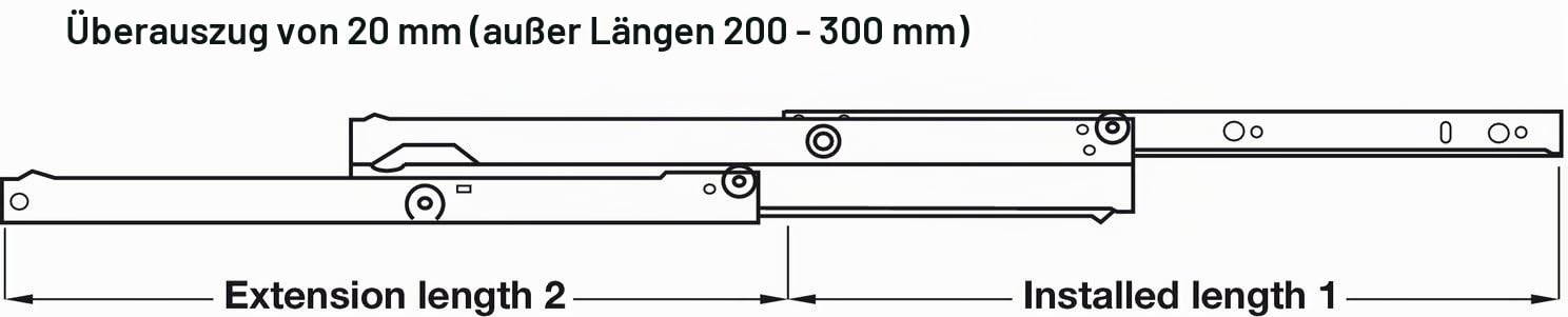 Gedotec szyna do szuflad, pełny wysuw, 550 mm, prowadnica rolkowa do montażu leżącego, szyny do dużych obciążeń o nośności 50 kg, kolor biały, RAL 9001, wyprodukowano w Austrii, 1 para wysuwów do drewnianych skrzyń przesuwnych