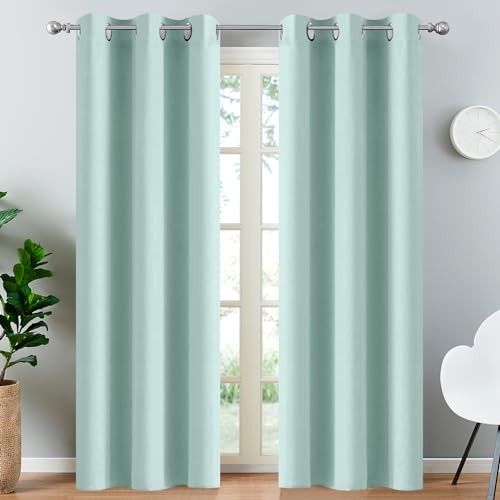 Yakamok Blackout Curtains Room Darkening Thermal Insulated Window Panels,Solid Grommet Top Drapes for Bedroom/Living Room(38Wx90L, Aqua, 2 Panels)