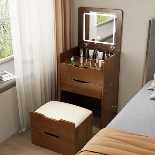 19" Makeup Vanity Desk with Flip Top Mirror and Light,