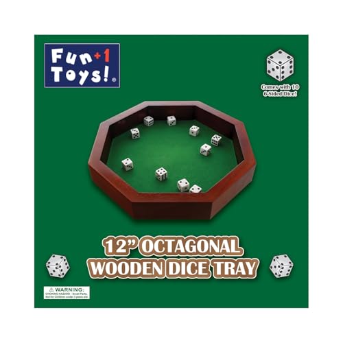 Fun+1 Toys! 11.75-Inch Octagonal Wooden Dice Tray - Dice Included