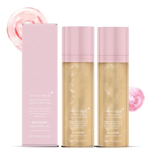 Sheer Setting Mist Protector solar SPF 50, spray de fijación de maquillaje de protección solar, con aceite corporal brillante, spray impermeable de ajuste hidratante, para cara y cuerpo (2PCS)