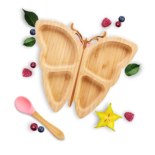 Kleiner Fuchs Hochwertiges Bambus Teller mit Saugnapf, Rutschfestem Saugnapf mit passendem Baby Löffel Macht Mahlzeiten Spaß, Bambus Geschirr Set mit Geschenkbox - Essenlernen mit Schmetterling Design Kleiner Fuchs Hochwertiges Bambus Teller mit Saugnapf, Rutschfestem Saugnapf mit passendem Baby Löffel Macht Mahlzeiten Spaß, Bambus Geschirr Set mit Geschenkbox - Essenlernen mit Schmetterling Design