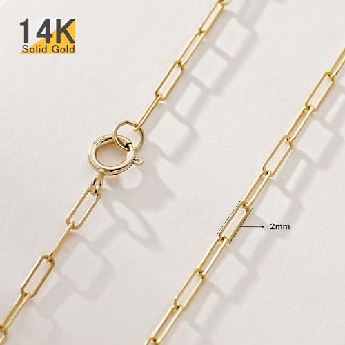 14K Gold Paperclip Necklace, Real Gold Rectangular Link Chain 2mm, 16-24 Inches for Women Men, Hypoallergenic, Non-Tarnish, Dainty Layering Minimalist Jewelry2