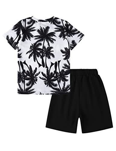Image of GERU Boy Shorts Sets Hawaiian Outfit Kid Leaves Floral Short Sleeve Shirt Top+shorts Suits