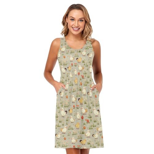 Image of ALAZA Women's Summer Dress Sun Dress Sleeveless with Pockets