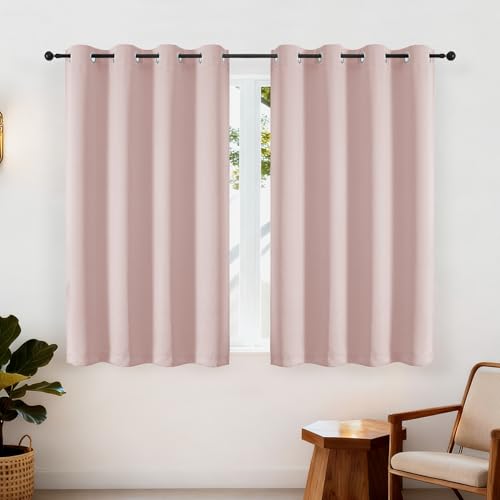 Simplebrand Ava Blush Short Blackout Eyelet Curtains for Bedroom 137 cm Long 2 Panels Set Solid Thermal Insulated Energy Saving Window Treatment Curtains Black Out Drapes W 140 cm x L 137 cm