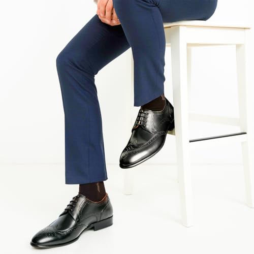 Image of Men's Dress Shoes, Genuine Leather Oxford Shoes for Men, Wingtip Brogue and Plain Toe Lace Up Formal Business Wedding Derby Shoes