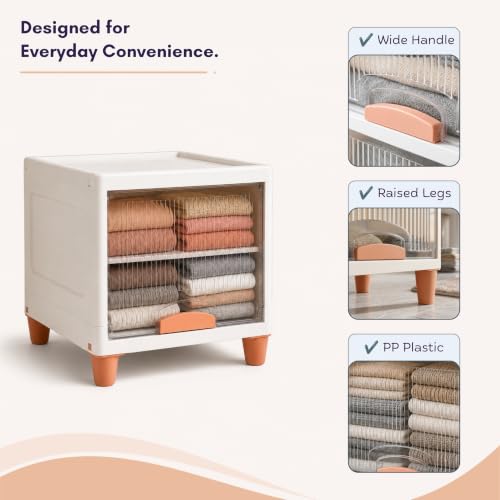 Image of HoopVool Foldable Storage Cabinet, Stackable Plastic Storage Box with Front Opening Door, Dustproof Organizer for Clothes, Toys, Books, Bathroom & Bedroom (6-Tier (33 X 38 X 156 CM))