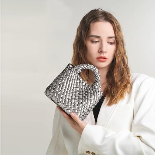 Image of Woven Tote Bag for Women with Coin Purse, Foldable Chain Small Crossbody Handbags, Fashion Shoulder Bag, Hobo Satchel