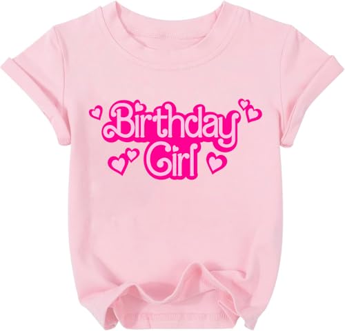 Birthday Girl Shirt 5-12 Year Kids Birthday Party Shirt Doll Themed Letter Girl Short Sleeve Tee Top
