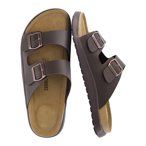 Image of CUSHIONAIRE Mars Double Buckle Slide Sandals for Men with Arch Support, Cork Footbed and EVA Outsole
