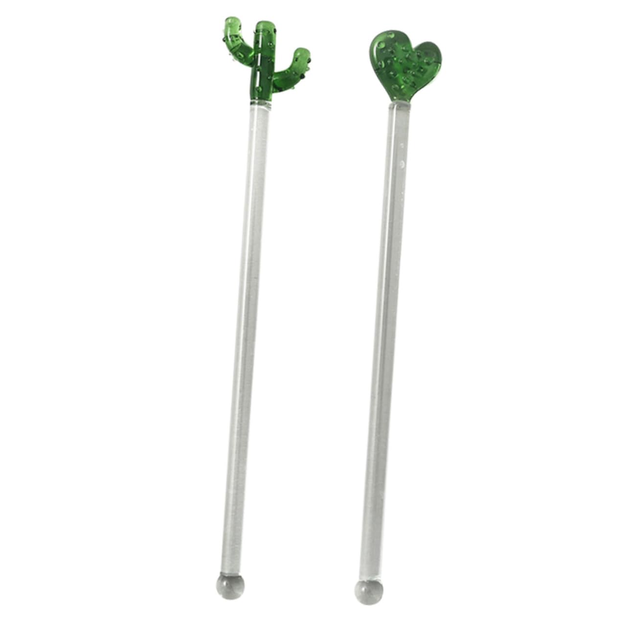 Mikinona 2Pcs Cactus Glass Stirring Sticks Creative Fruit Mixers for Home Bar Restaurant Use Eye Catching Cocktail Drink Accessories
