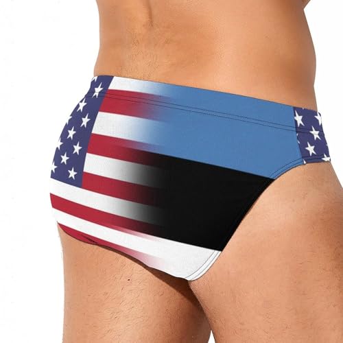 U.S.A Estonia Flag Mens Swim Briefs Bikini Sexy Low Rise Trunks Swimsuit Bathing Suit Beach3