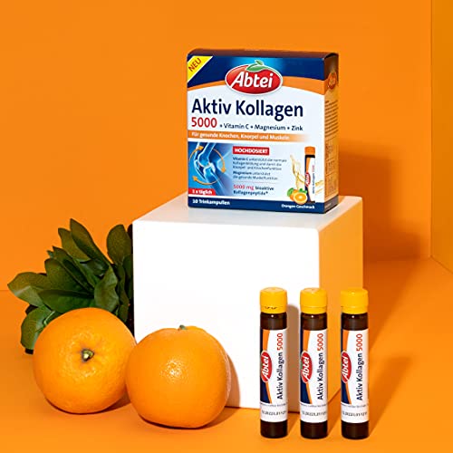 Abtei Aktiv Kollagen 5000 - Für gesunde Knochen, Knorpel und Muskeln - mit Vitamin C, Magnesium und Zink – laborgeprüft und zuckerfrei - 1 x 10 Trinkampullen à 25 ml
