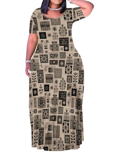 Image of PinkPatty Plus Size Maxi Dress for Curvy Women Crew Neck Long Sleeves Casual Dress Vacation Sundresses with Pockets