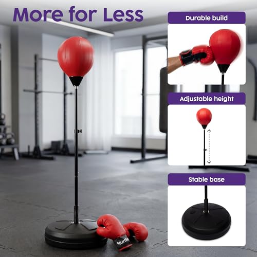 Punching Bag with Stand for Adults and Teens, Adjustable Boxing Bag with Permium Gloves, Freestanding Reflex Bag Training Equipment for Home Workout Fitness and Stress Relief by Hurtle - Used condition - Image 4