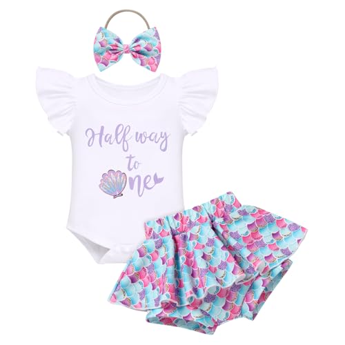 IBTOM CASTLE Half Way to One Baby Girl Outfit Strawberry Romper Skirt Shorts Headband 1/2 Birthday Cake Smash Summer Clothes