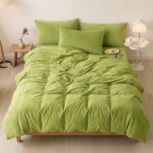 Flanell Bettwäsche 135x200 Grün Salbeigrün Winter Warm Plüsch Kuschelig – Ansicht 4