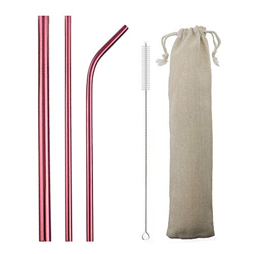 Set 3 pitillos metálicos de acero inoxidable rojo 21.6 cm miniatura 1