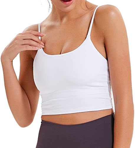 Women Yoga Tank Tops Padded Sports Bra Workout Fitness Running Crop Top White, Medium