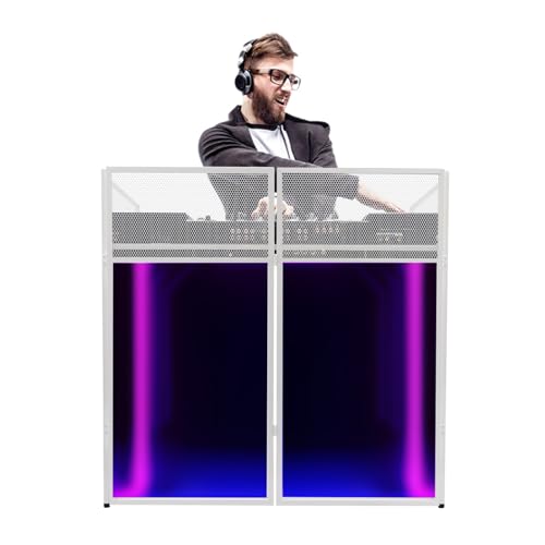 HAPPCUCOE DJ Display Stand, Foldable DJ Event Booth, Portable DJ Facade Booth Table,with Travel Bag, for Rock Concerts, Event Podiums, Wedding,Bars, Clubs (White)