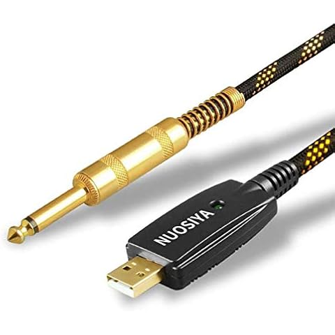 NUOSIYA USB Guitar Cable, Nylon Hybrid Woven USB Male to 6.35mm 1/4 Inch TS Mono Jack Connector Cord Guitar Base to PC USB Recording Link Cable Adapter Compatible Windows and MacOS (10FT/3M) Cover
