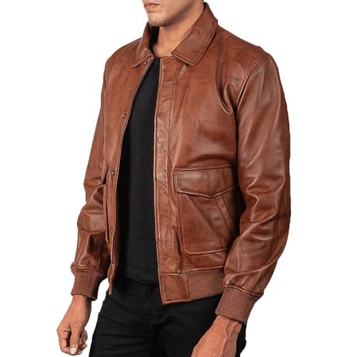 Men's Classic A2 Aviator WWII Flying Tiger Leather Jacket - Pilot Bomber Leather Jacket With Shirt Collar For Men2