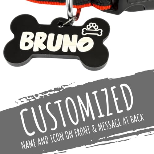 Image of PAWPRO HANDMADE Nylon Reflective Dog Collar With Customizable Bone-Shaped Tag Adjustable For Safety And Comfort, Fits 35-50 Cm Neck Black (Red, Medium)