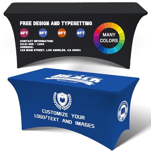 Custom Table Cloth with Business Logo Spandex 8FT Personalized Table Cloth with LogoText Image for Business Tradeshow Events/Company/School/Shop/Charity (8FT 156LX89in)