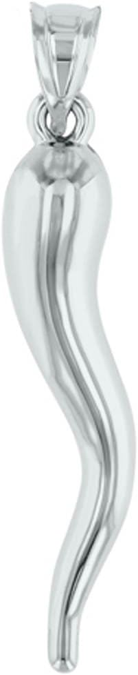 14K White Gold Polished Large Cornicello Horn Pendant with Chain Necklace