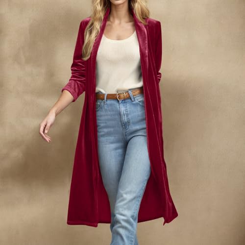 Velvet Cardigan Jackets for Women Long Lapel Collar Open Front Elegant Velour Blazer Cardigan Trench Coat2