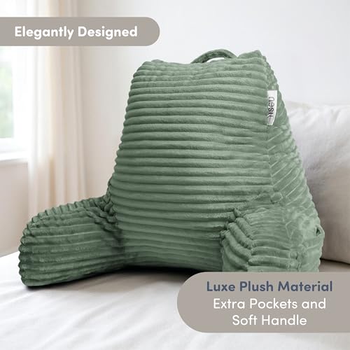 Image of Nestl Reading Pillow with Shredded Memory Foam, Luxe Cut Plush Back Pillow for Sitting Up in Bed, Back and Arms Adjustable Support for Adult & Teens, Backrest Pillows with Washable Cover Sage Green