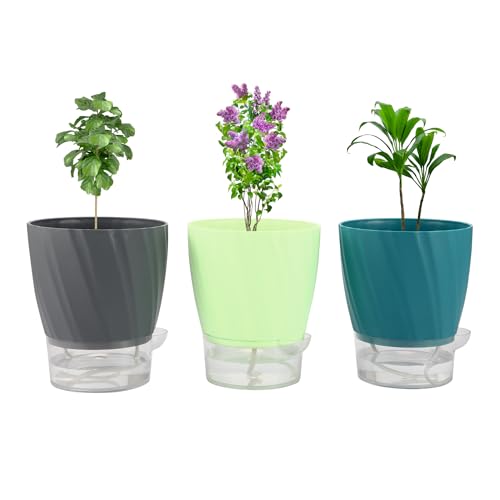 Image of INKULTURE Self Watering Flower Pots for Plants, Home Indoor & Outdoor Planters, Terrace, Garden Etc | Pack of 03 | Multicolor | Plastic | 07 inch X 6.5 inch