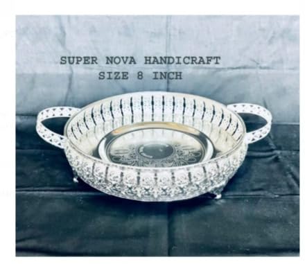 SUPER NOVA HANDICRAFTS German Silver Tray, Best Gift for Diwali, Anniversary, House Warming, Birthday (8 inch) Round