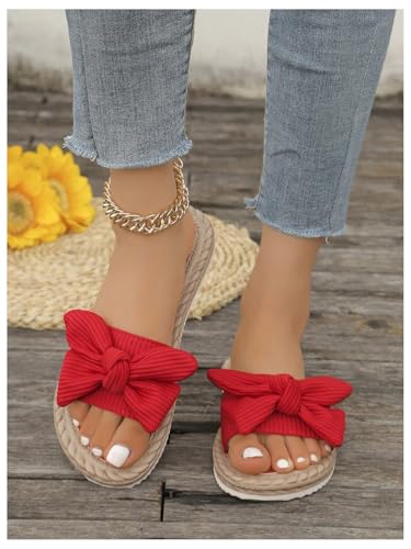 Image of GORGLITTER Women's Bow Flat Sandals Open Toe Slip On Slide Slipper Shoes | Sandals Women Comfortable, Dressy Sandal Women, Y2k Shoes, Dress Slippers for Women, Flats