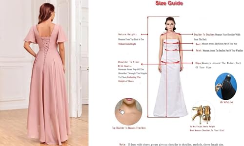 Mother of The Bride Dresses for Women V Neck High Low Chiffon Bridesmaid Dress Flutter Sleeves Formal Gown3