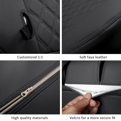 Image of GIANT PANDA Jeep Wrangler 4 Door JK 2008-2010, Full Set Seat Covers for Unlimited Sahara Sport Rubicon X Customized Faux Leather - (Black)
