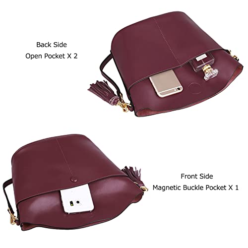 S-ZONE Women Small Cow Split Genuine Leather Crossbody Bucket Bag Shoulder Purse Handbag4