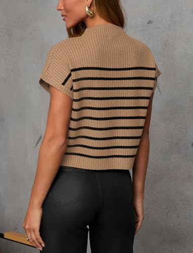 Lacozy Women's Short Sleeve T Shirt 2025 Summer Ribbed Knit Crewneck Striped Sweater Casual Pullover Tank Tops Work4