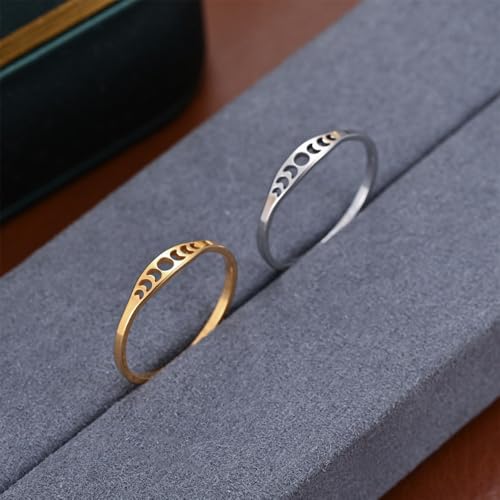Minimalist Stainless Steel Moon Rings, Moon Phase of the Wedding Statement Promise Anniversary Band Ring for Women4