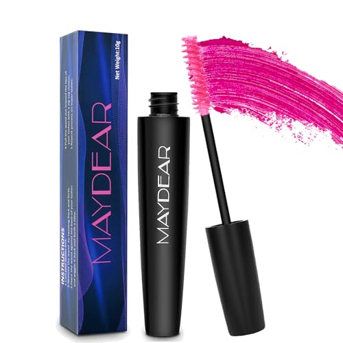 Maydear Pink Mascara for Eyelashes Waterproof Colored Mascara Long Lasting Smudgeproof Colorful Mascara for Women Fast Dry Lengthening Eye Makeup Party Stage Use - Rose