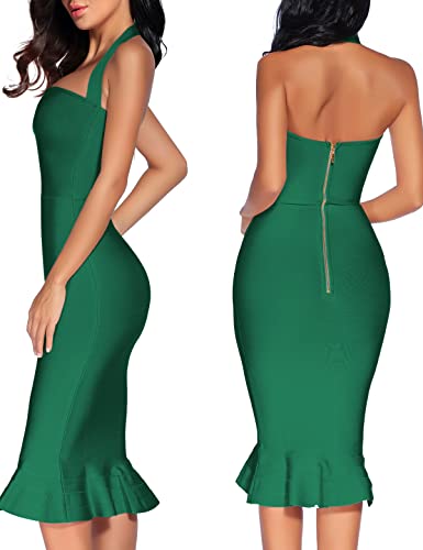 Image of houstil Women's V Neck Halter Fishtail Bandage Bodycon Dress Party